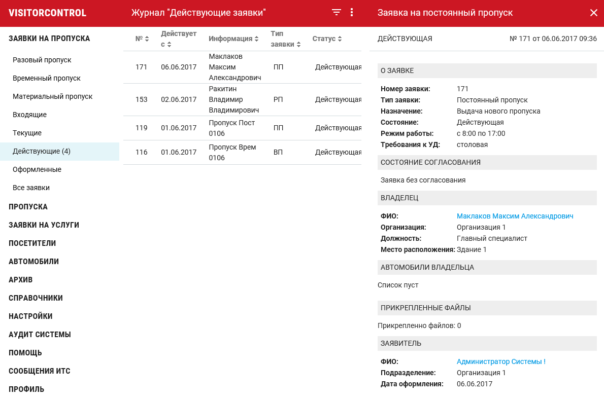 4.1. Оформление пропуска по заявке